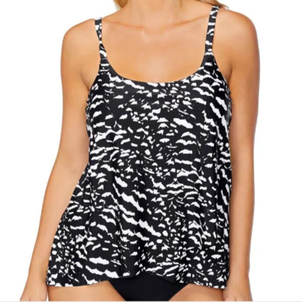 Island Escape Cape Town Underwire Tankini Top High Tide Black 6 NWOT